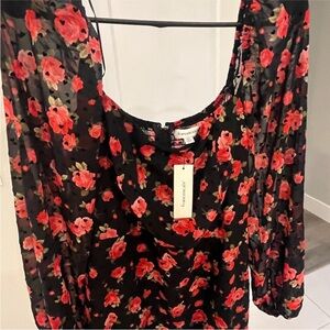 Francesca's Collections Black and Red Floral Dress